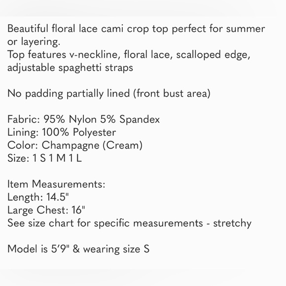 Champagne Floral Lace Camisole ~ Crop Top ~ Bralette - Picture 7 of 8